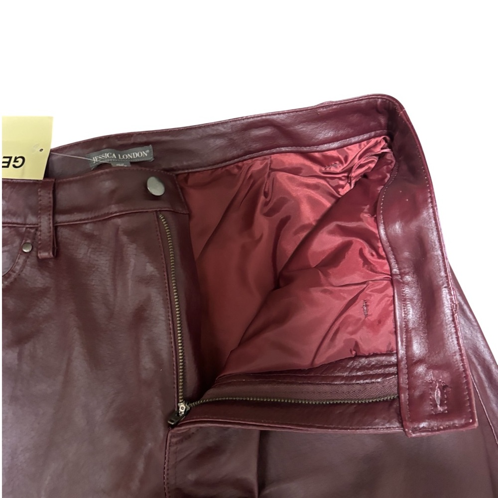 Jessica London Genuine Leather Pants Women Size 18W Maroon Straight Leg Moto NWT - Picture 6 of 15